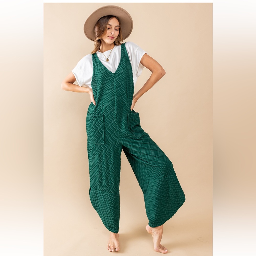14 Boho Textured Knit Sleeveless Jumpsuit - Picture 1 of 6
